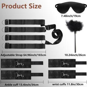 BDSM Bondage Kit for Couples - Bed Restraints Set with Handcuffs, Blindfold & Tickler | Beginner SM Toys